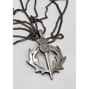 Scottish Thistle Necklace Celtic Pendant Silver Tone 22 in